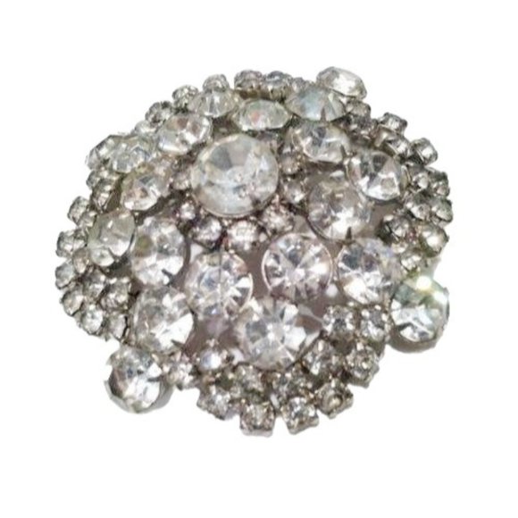 Old Glamour Jewelry Set Ice Diamond Rhinestones Link Bracelet and Brooch Set - Picture 4 of 5